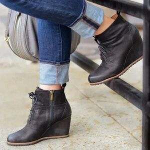 Biala Alyssa Lace-Up Wedge Ankle Booties